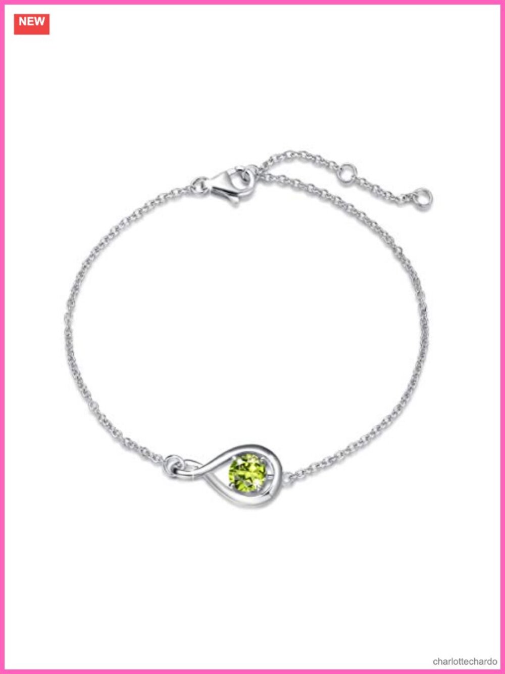 925 Sterling Silver Infinity Birthstone Link Bracelet Women White Gold Plated
